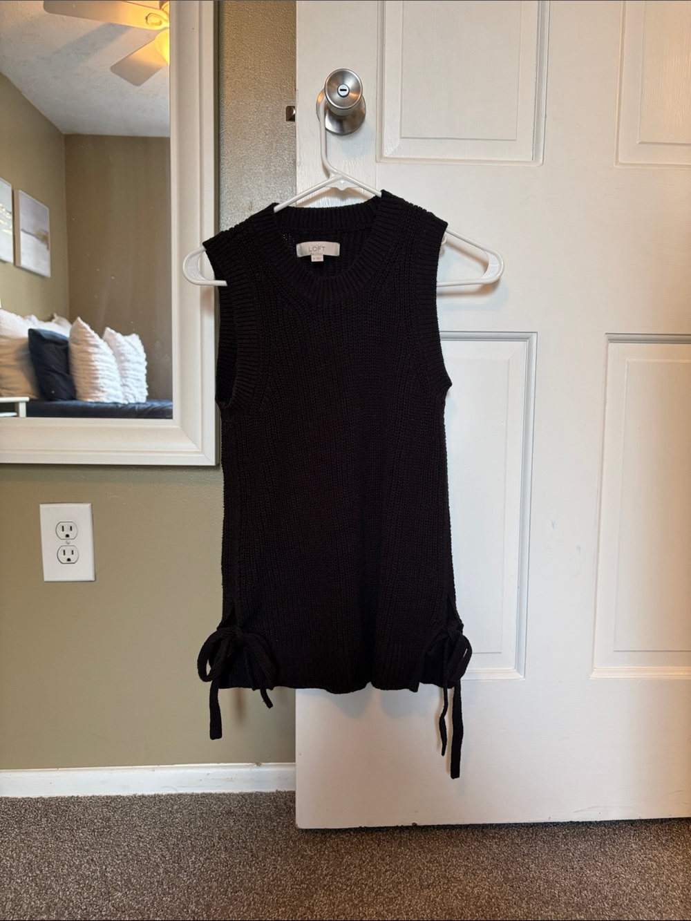 LOFT Black Sleeveless Knit Top with Side Tie Details